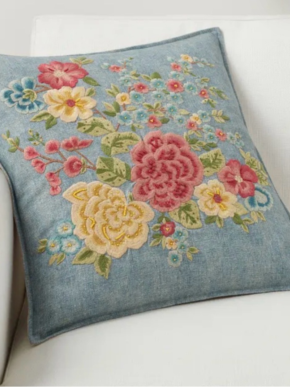 Pottery Barn Blue Floral Embroidered Accent Pillow covers